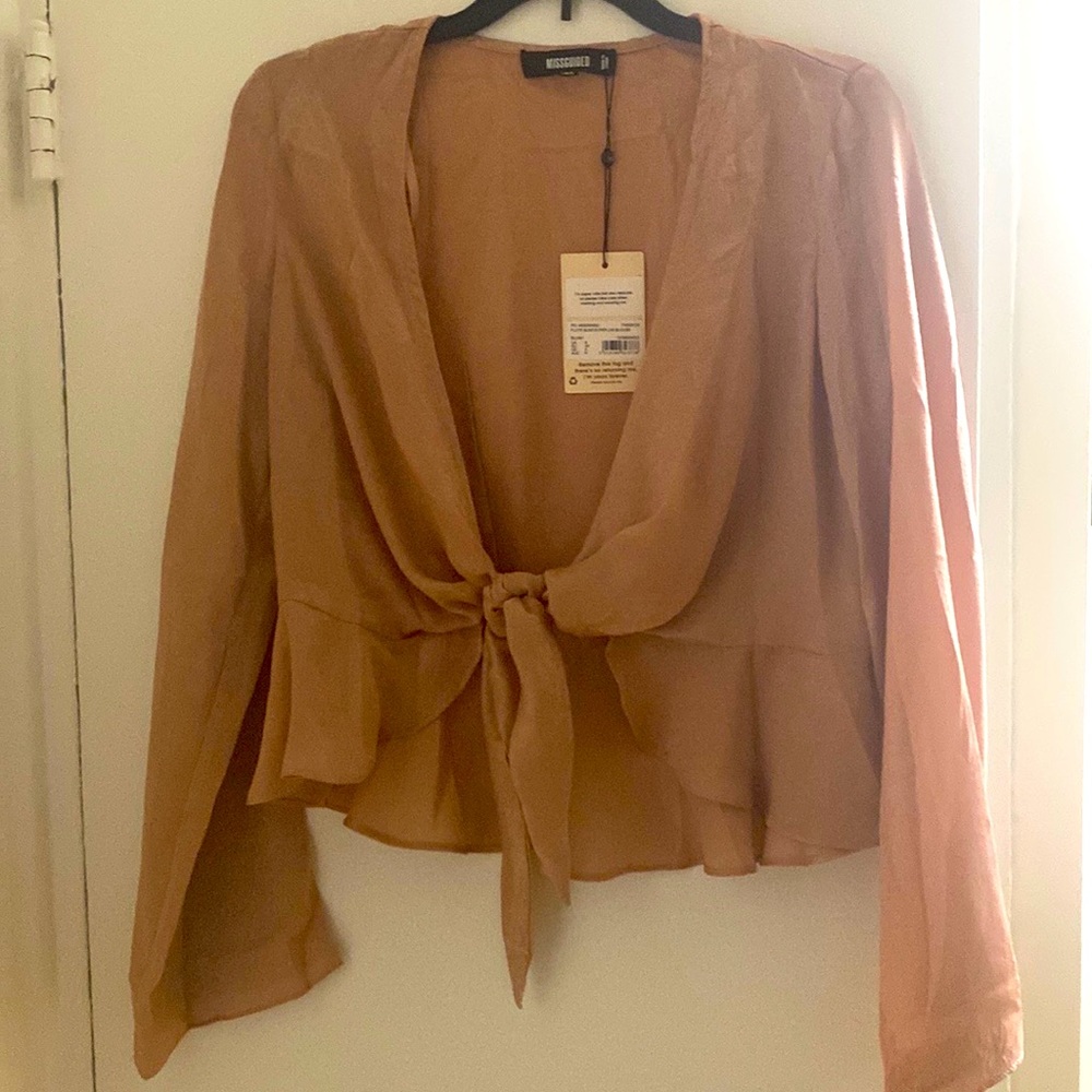 Blush silk peplum blouse